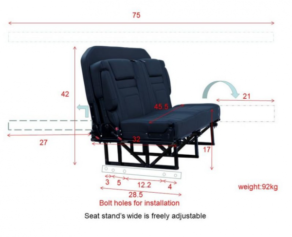 Ford E-Series Camper Van Convertible 2 Person Seat / Sleeper /Bench Folding Seat Bed